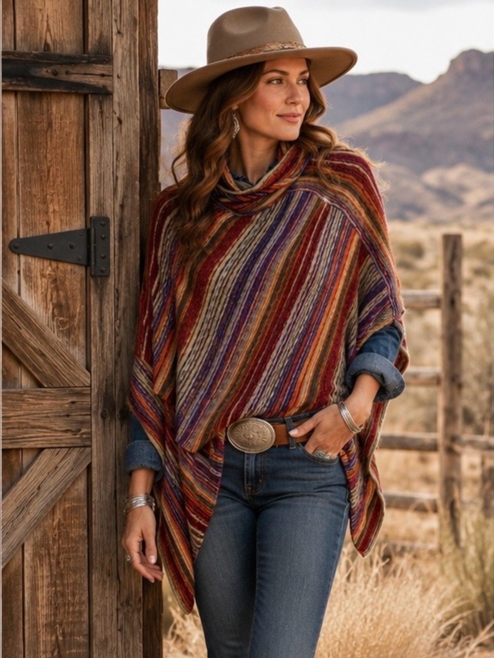 Dillard’s All Multi Color Poncho Horizontal Striped Cowl Neck Poncho NWOT OS